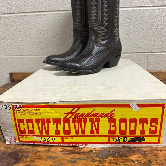 New Cowtown Boots Western Riding Boots Mens Size 7.5D Brown Leather‎ Embroidered main image 5